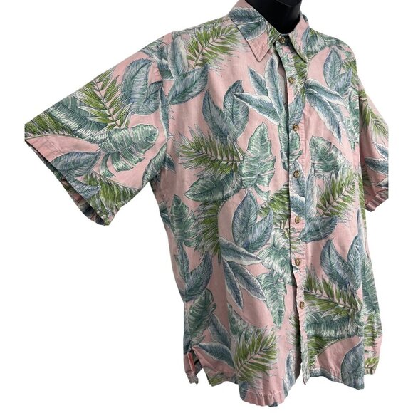 Cooke Street Men Hawaiian Shirt Large L Pink Aloha Hawaiian Tropical Leaf EUC - Picture 3 of 7